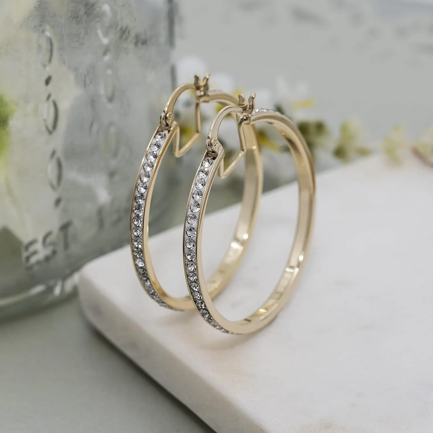 20mm - 40mm Hoop Earrings for Women made with Faceted Crystals