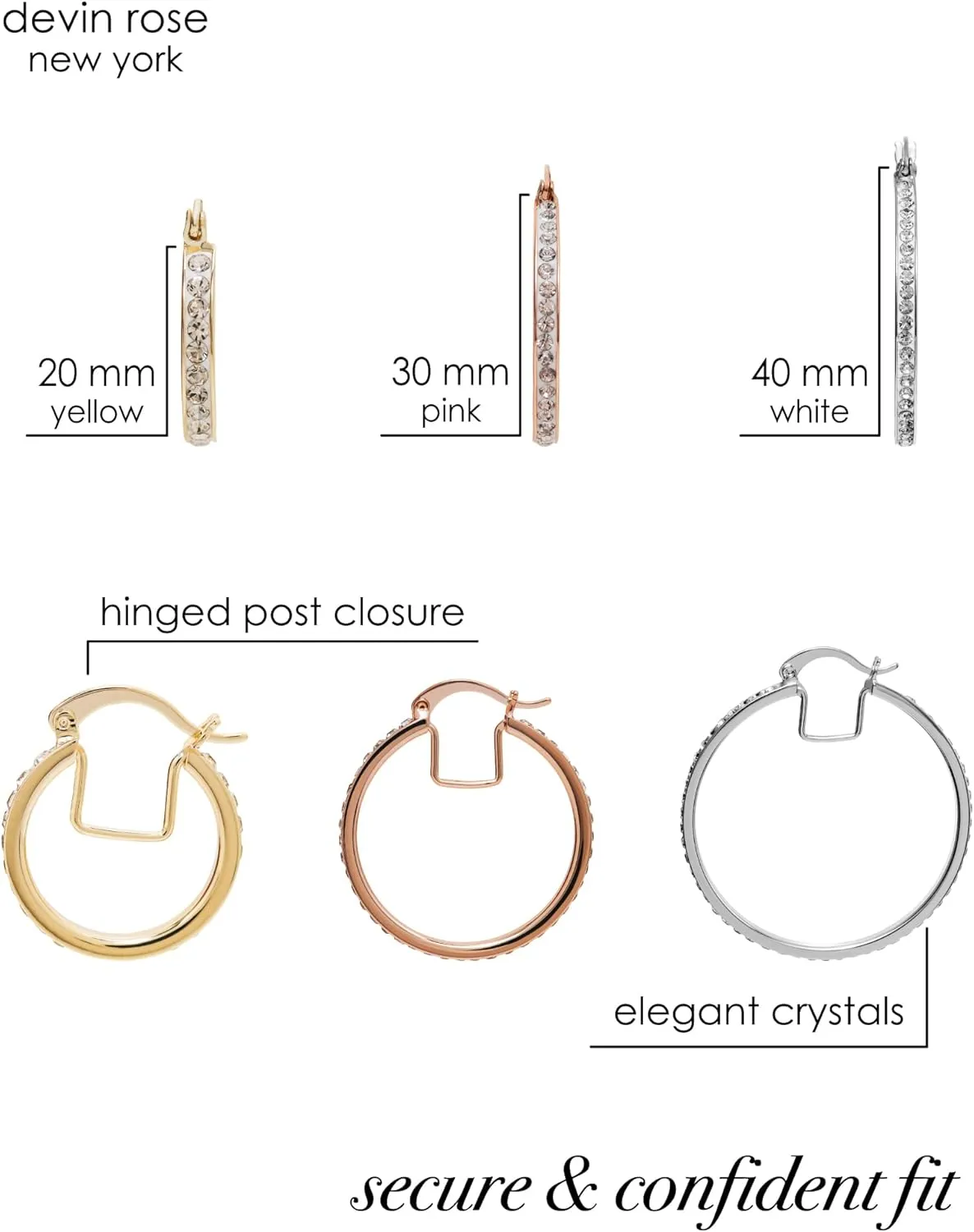 20mm - 40mm Hoop Earrings for Women made with Faceted Crystals