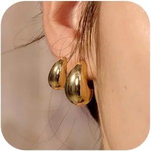 2/3 Pairs Chunky Gold Earrings, Gold Earrings for Women Thick Oval Stud Earrings Set Rectangle Hoop Earrings Trendy Gold Earrings Jewelry Gift