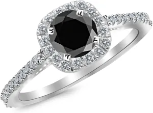 2.35 to 3.35 Carat 14K White Gold Gorgeous Classic Cushion Halo Style Diamond Engagement Ring with a 2 Carat Black Diamond Center