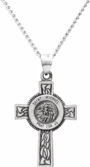 28.5x20.8mm Pray for Us St. Saint Michael Cross Crucifix Necklace Charm Pendant Chain 24"