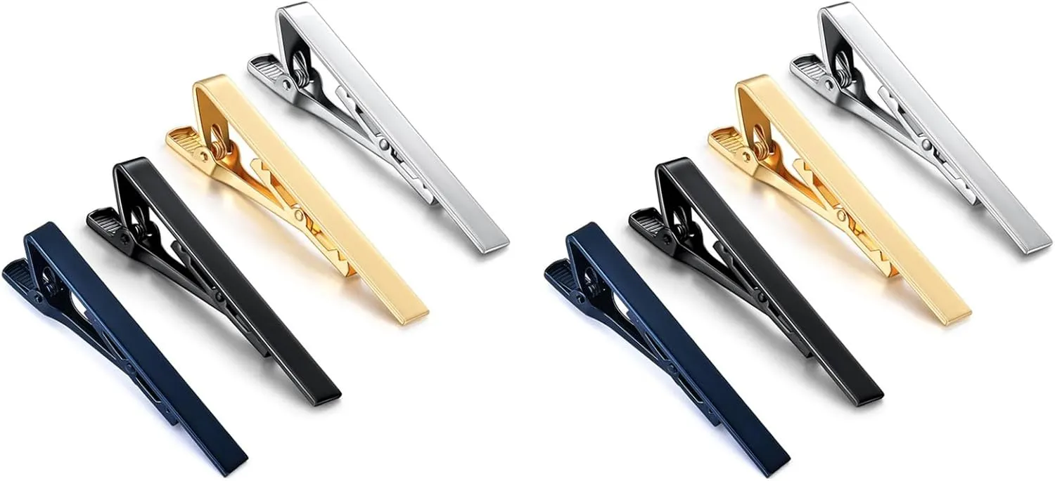 2Pack Total 8Pcs Men Tie Clip Copper Fashionable Elegant Slick Finish 4 Colors Male Tie Neck Clamp Set for Wedding Anniversary Business