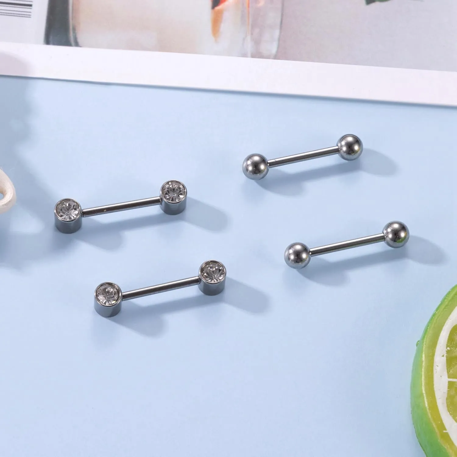 2Pairs 14G G23 Titanium Nipple Rings for Women Tongue Rings Straight Barbells Ring CZ Nipplerings Body Piercing Jewelry 12mm 14mm 16mm