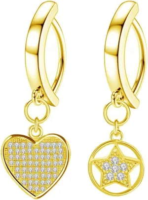 2Pcs 14G Clicker Belly Button Rings for Women Stainless Steel Heart Star Dangle Belly Navel Rings Reverse Belly Rings Body Piercing Jewelry