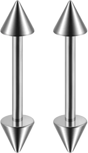 2Pcs 14G Round Ball Spike Tongue Rings for Women Men G23 Titanium Tongue Nipple Piercing Barbell Straight Bar Shield Studs Body Piercing Jewelry