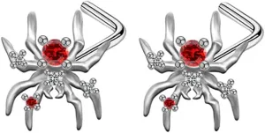 2Pcs 20G Spider L-Shaped Nose Rings Studs for Women Men - Surgical Steel Spiders Nose Screws Studs Rings Nostrial Piercing Jewelry