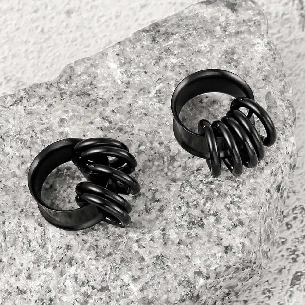 2PCS Classic Ear Gauges for Stretched Ears with 10pcs Nose Hoop Rings, Hypoallergenic 316 Stainless Steel Ear Plugs Tunels 8mm-25mm (0G-1") Body Piercing Jewelry for Women Men