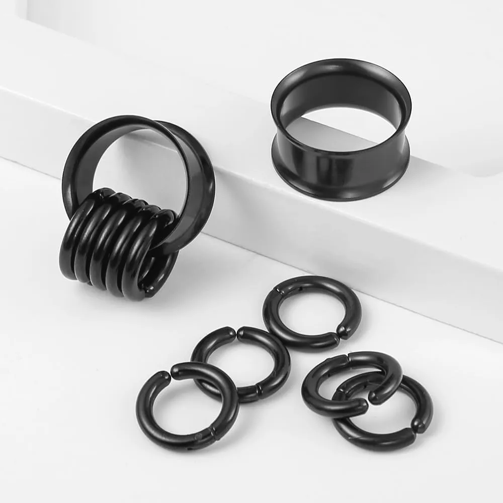2PCS Classic Ear Gauges for Stretched Ears with 10pcs Nose Hoop Rings, Hypoallergenic 316 Stainless Steel Ear Plugs Tunels 8mm-25mm (0G-1") Body Piercing Jewelry for Women Men