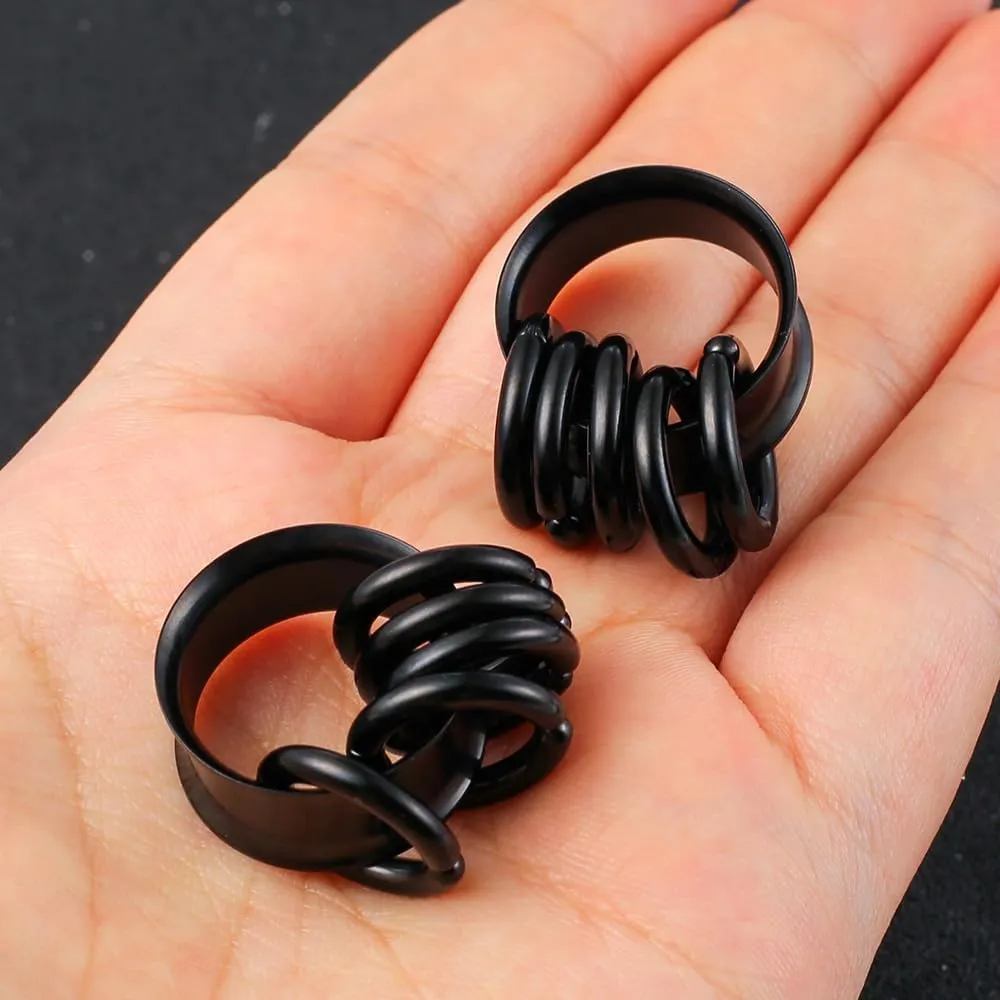 2PCS Classic Ear Gauges for Stretched Ears with 10pcs Nose Hoop Rings, Hypoallergenic 316 Stainless Steel Ear Plugs Tunels 8mm-25mm (0G-1") Body Piercing Jewelry for Women Men