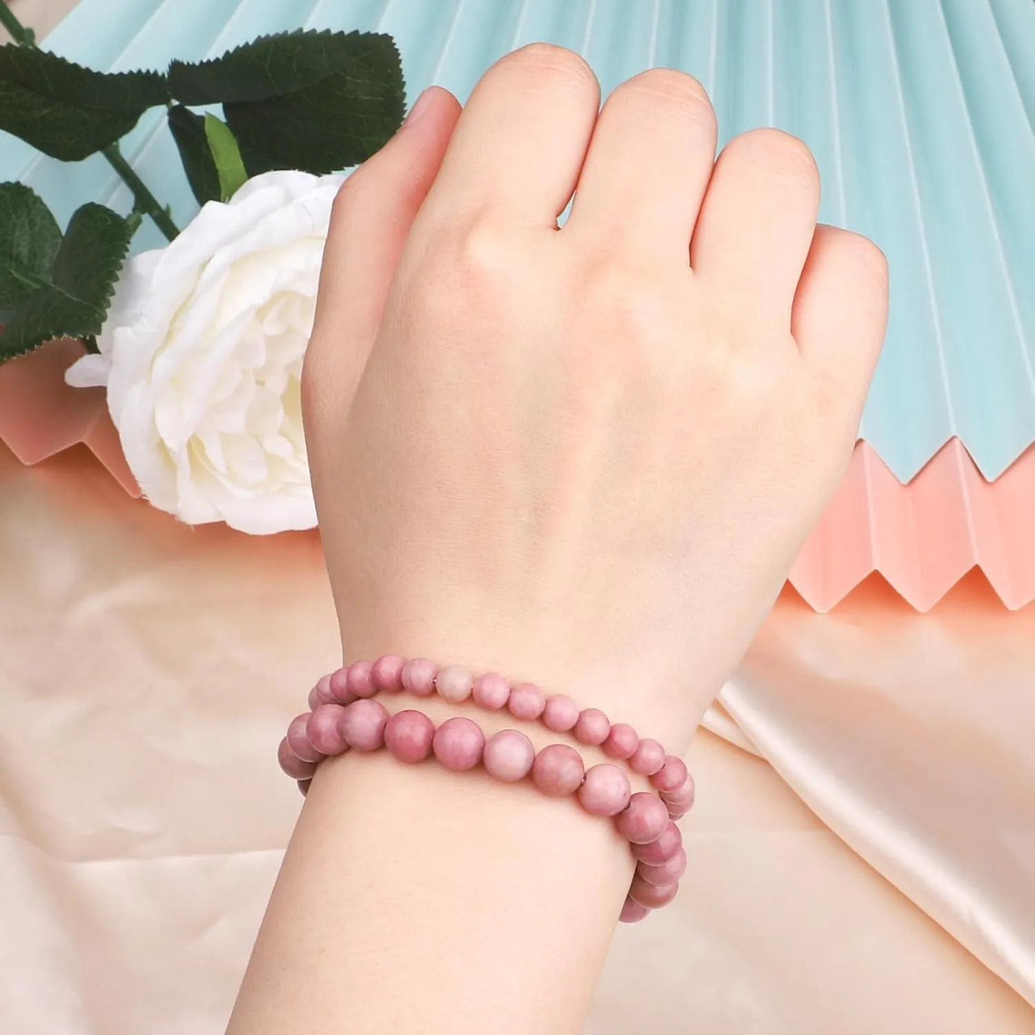 2Pcs Natural Stone Bracelets Stretch Bead Bracelets Healing Crystals Handmade Stretchy Round Beads Bracelet with Blessing Card Beads Bracelet Christmas Gifts