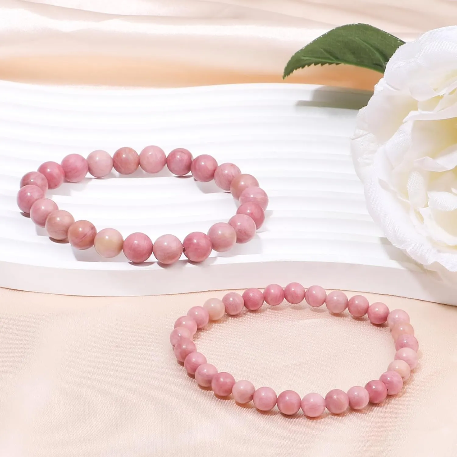 2Pcs Natural Stone Bracelets Stretch Bead Bracelets Healing Crystals Handmade Stretchy Round Beads Bracelet with Blessing Card Beads Bracelet Christmas Gifts
