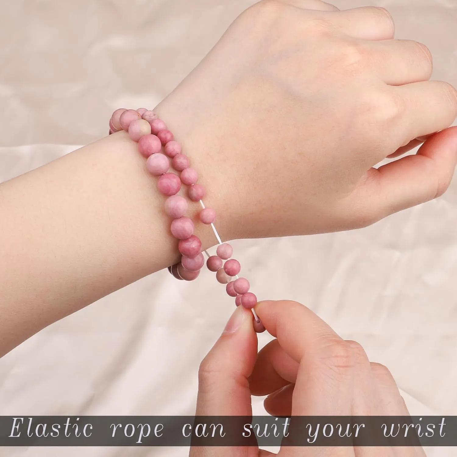 2Pcs Natural Stone Bracelets Stretch Bead Bracelets Healing Crystals Handmade Stretchy Round Beads Bracelet with Blessing Card Beads Bracelet Christmas Gifts