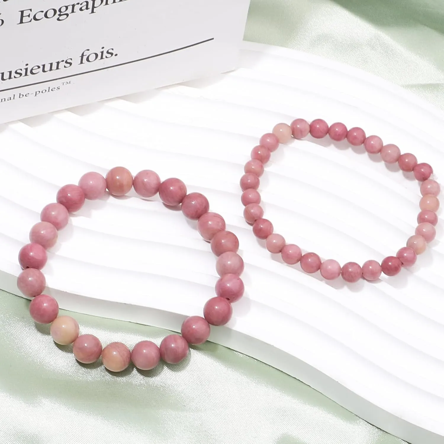 2Pcs Natural Stone Bracelets Stretch Bead Bracelets Healing Crystals Handmade Stretchy Round Beads Bracelet with Blessing Card Beads Bracelet Christmas Gifts