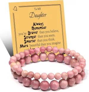 2Pcs Natural Stone Bracelets Stretch Bead Bracelets Healing Crystals Handmade Stretchy Round Beads Bracelet with Blessing Card Beads Bracelet Christmas Gifts
