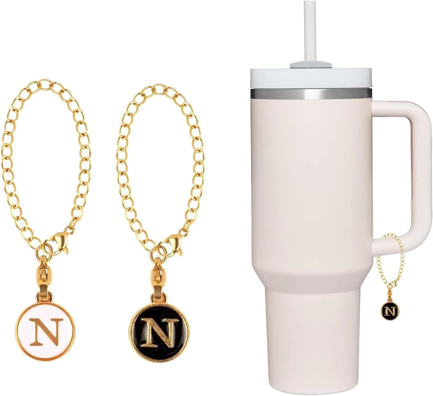 2Pcs Personalized Letter Charm for Stanley Simple Modern Tumbler 40oz with Handle ID Plate Initial Letter Chain Gift for Women Jewelry