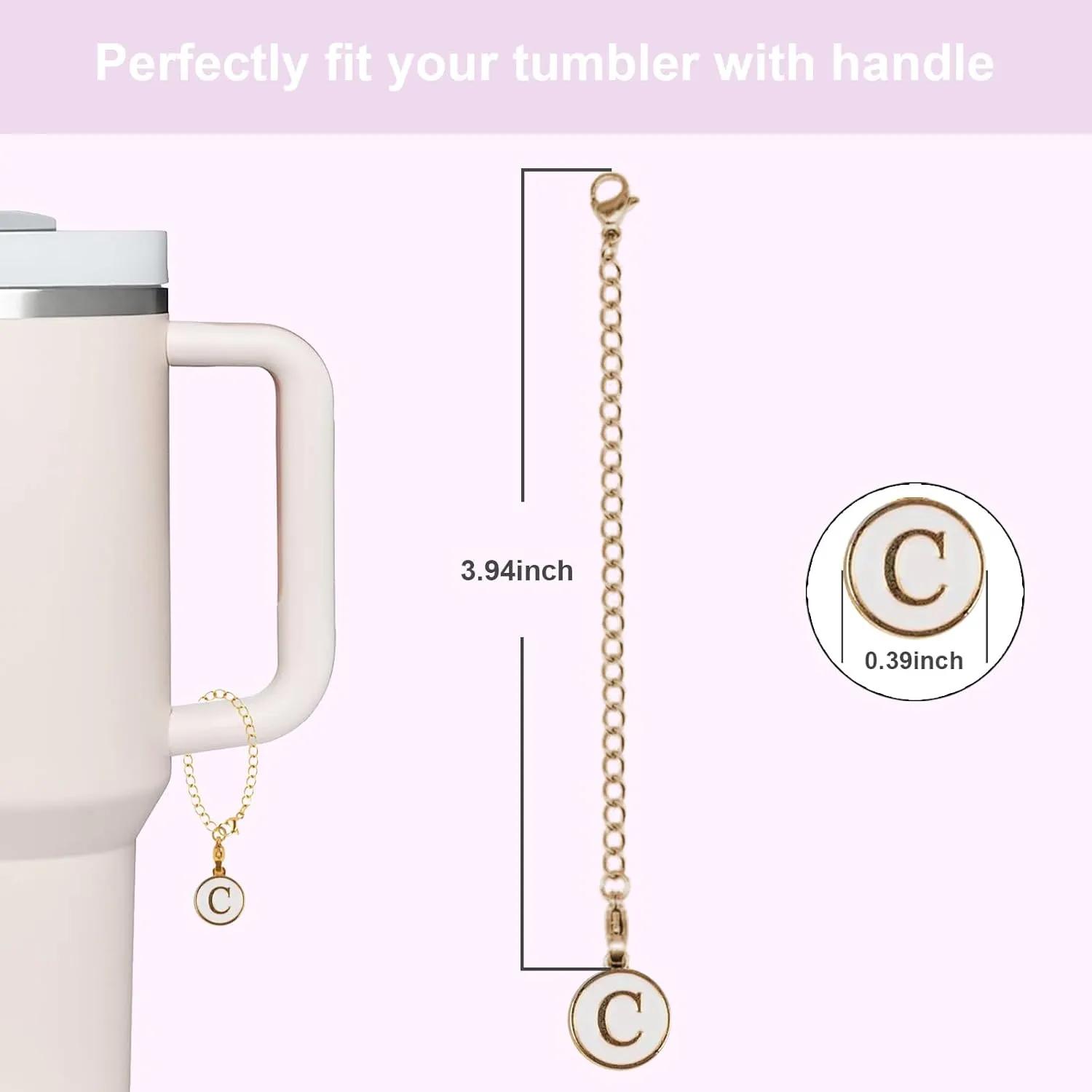 2Pcs Personalized Letter Charm for Stanley Simple Modern Tumbler 40oz with Handle ID Plate Initial Letter Chain Gift for Women Jewelry