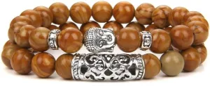 2pcs/set Naural Lava Beads Bracelet 8mm Tiger Eye Beads Gold Color Buddha Head Charm Bracelet Prayer Jewelry