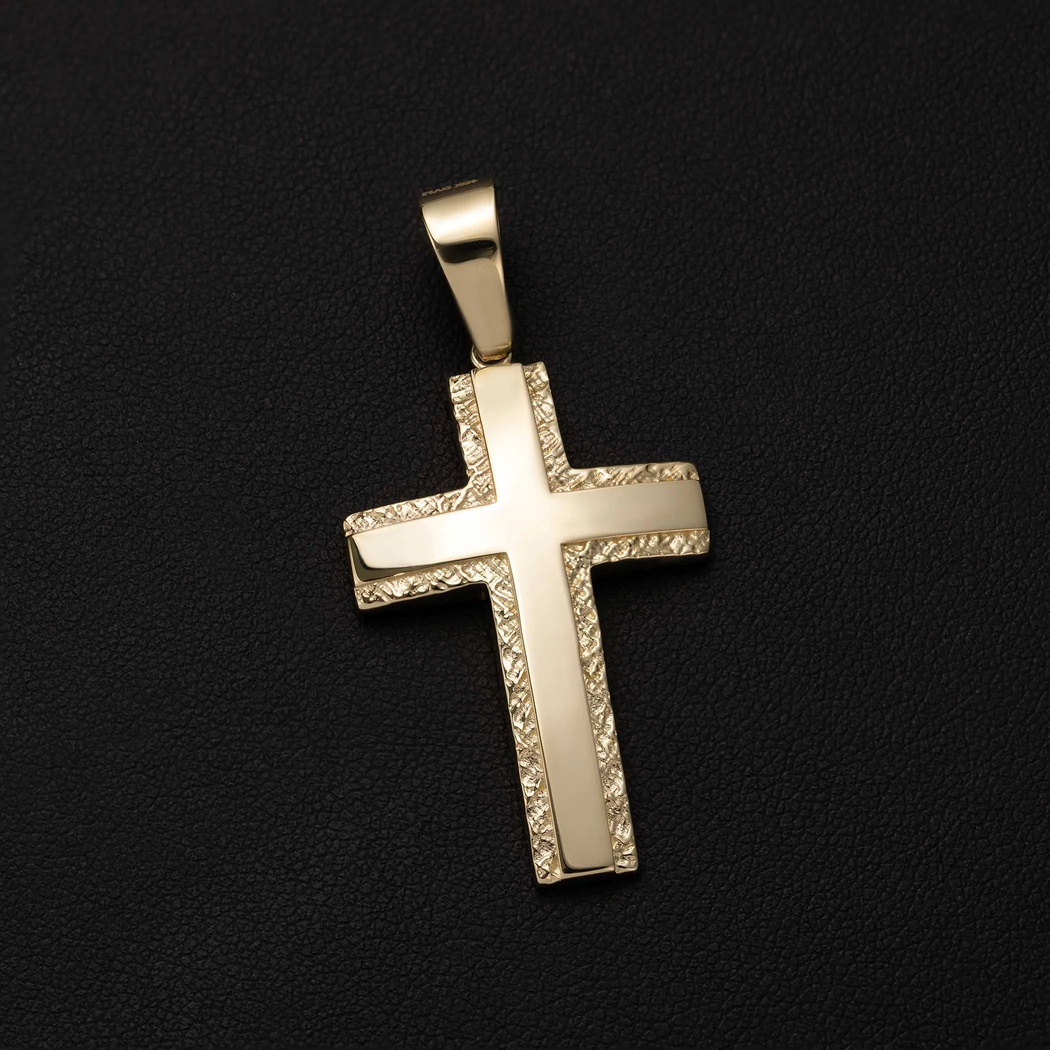 2" Nugget Framed Concave Cross Pendant 10K Yellow Gold