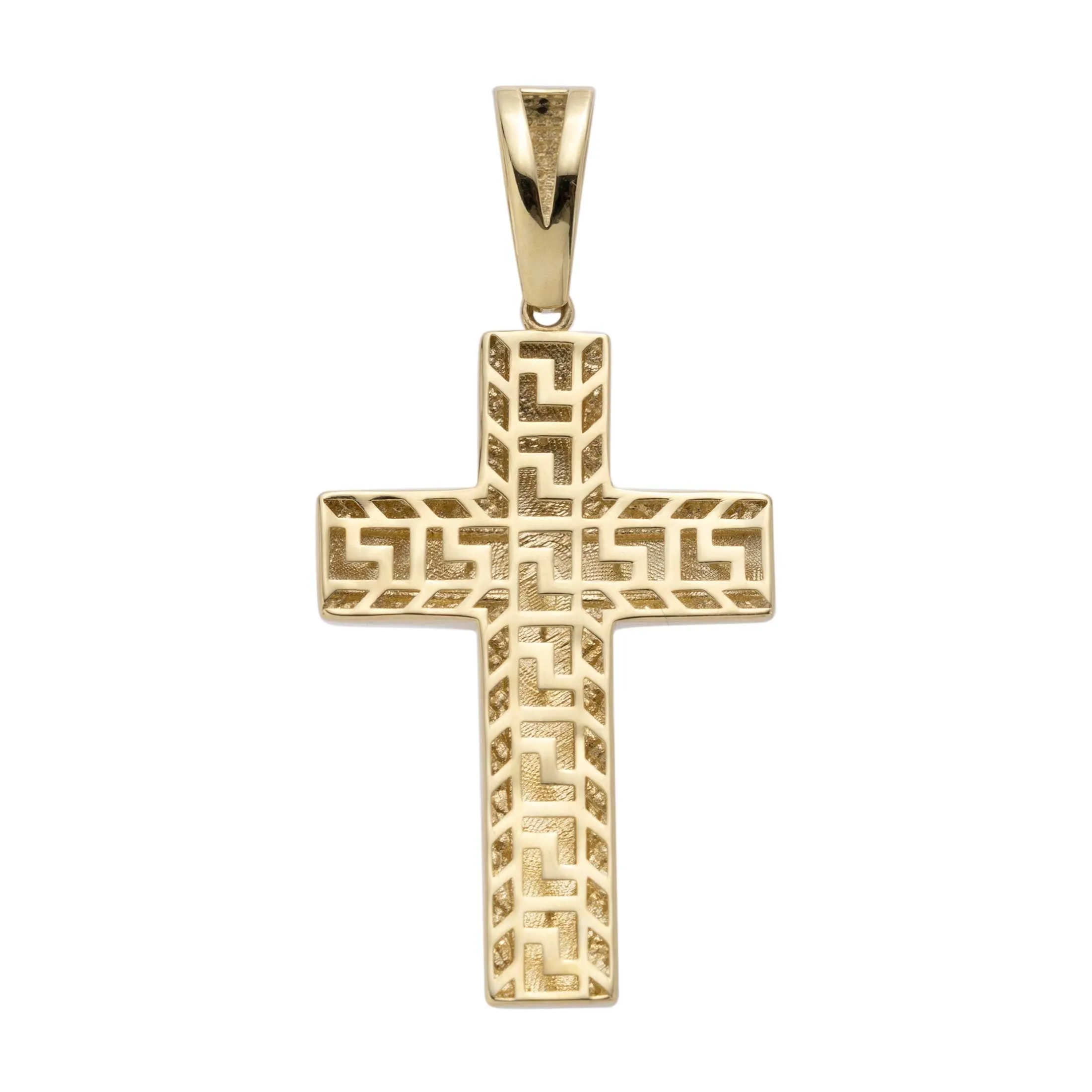 2" Nugget Framed Concave Cross Pendant 10K Yellow Gold