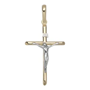 2" Shiny INRI Jesus Cross Crucifix Pendant 14K Yellow Gold
