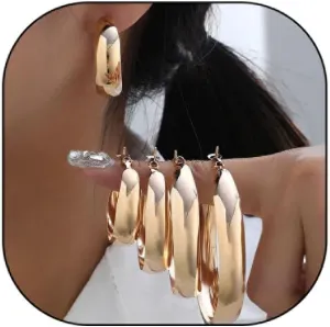 3 Pairs Gold Hoop Earrings for Women Trendy, Gold Plated Huggie Hoop Earrings Chunky Gold Earrings Statement Earrings Prom Jewelry Gift