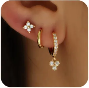 3 Pairs Gold Hoop Earrings Set,Dainty Stud Earrings Trendy Small 14K Gold Plated Hypoallergenic Dangle Cartilage Huggie Hoop Earrings for Women Gifts