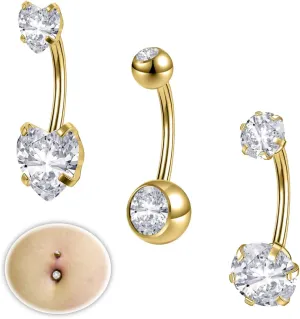 3/5PCS 14G Belly Button Rings for Women Surgical Stainless Steel Gold Belly Button Piercing Silver Belly Rings Cubic Zirconia Navel Rings Body Piercing, 6/8/10/12MM