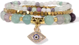 3pcs Evil Eye Bracelets For Women MenBeaded Natural Stone Lucky Charm Dainty Funny Protection Cool Couple Friendship Bracelets For Women Men Jewelry