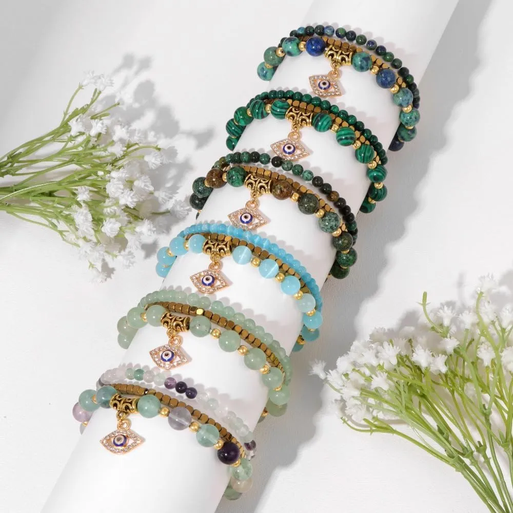3pcs Evil Eye Bracelets For Women MenBeaded Natural Stone Lucky Charm Dainty Funny Protection Cool Couple Friendship Bracelets For Women Men Jewelry