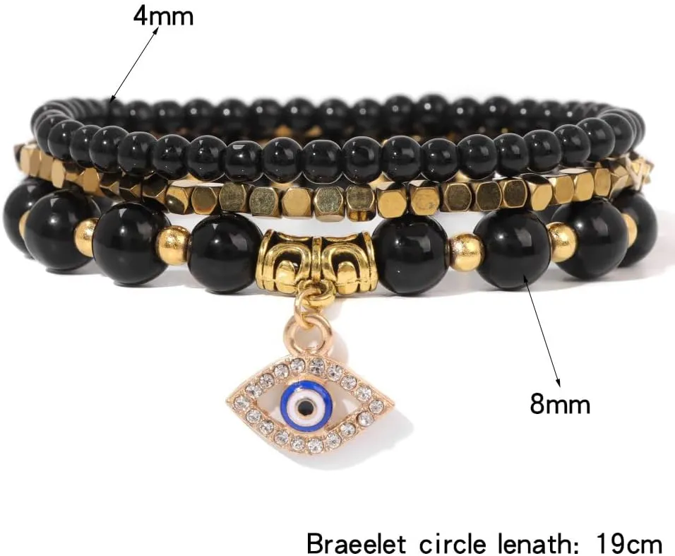 3pcs Evil Eye Bracelets For Women MenBeaded Natural Stone Lucky Charm Dainty Funny Protection Cool Couple Friendship Bracelets For Women Men Jewelry
