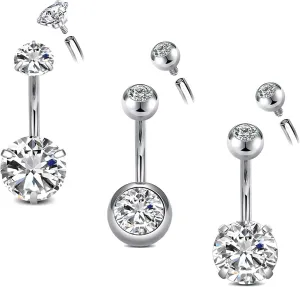 3Pcs G23 Titanium Belly Button Rings for Women 14G Internally Threaded Round CZ 10mm Barbell Navel Rings Body Belly Piercing Jewelry