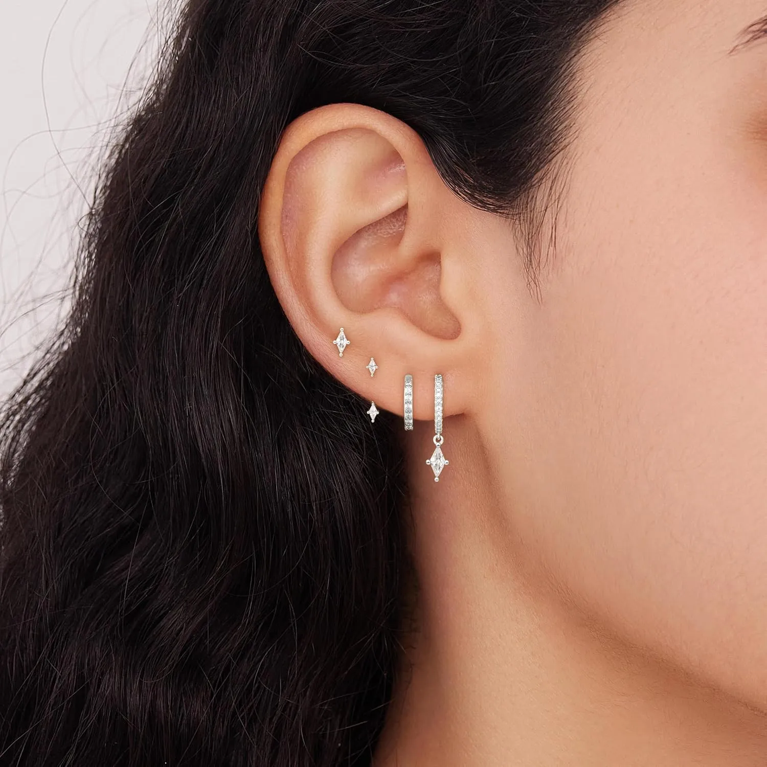 4 Pairs Stud Hoop Earrings Set for Women, Trendy Dangle Jacket Huggie Stacks for Multiple Piercing, Hypoallergenic Cartilage Jewelry Gifts