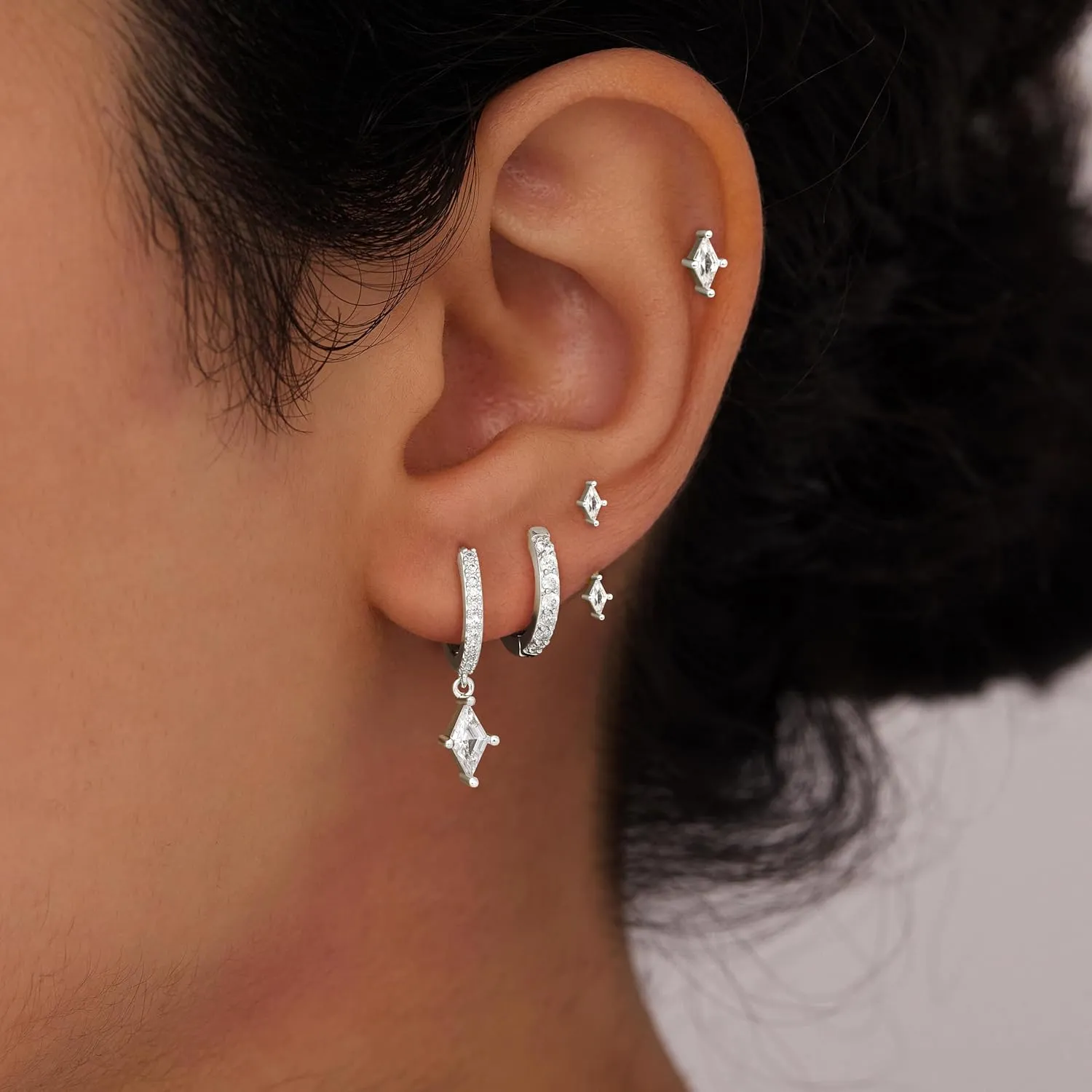 4 Pairs Stud Hoop Earrings Set for Women, Trendy Dangle Jacket Huggie Stacks for Multiple Piercing, Hypoallergenic Cartilage Jewelry Gifts