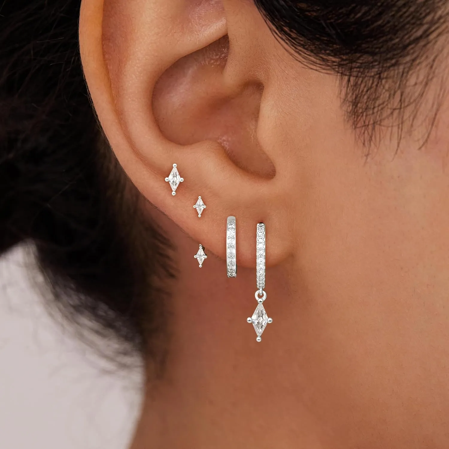4 Pairs Stud Hoop Earrings Set for Women, Trendy Dangle Jacket Huggie Stacks for Multiple Piercing, Hypoallergenic Cartilage Jewelry Gifts