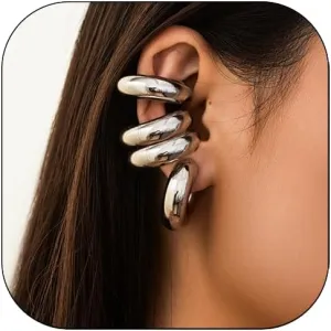4 Pcs Chunky Gold Silver Ear Cuff for Women Non Piercing Clip On Cartilage Wrap Cuff Earrings Thick Ear Cuff for Women