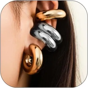 4 Pcs Chunky Gold Silver Ear Cuff for Women Non Piercing Clip On Cartilage Wrap Cuff Earrings Thick Ear Cuff for Women