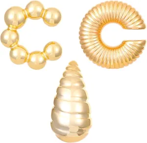4 Pcs Chunky Gold Silver Ear Cuff for Women Non Piercing Clip On Cartilage Wrap Cuff Earrings Thick Ear Cuff for Women