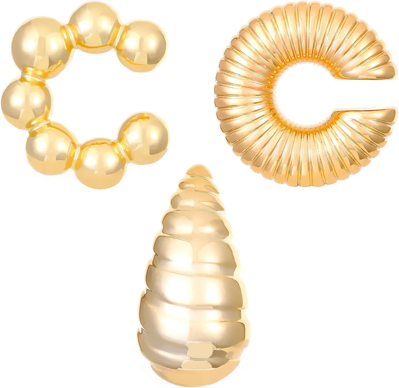 4 Pcs Chunky Gold Silver Ear Cuff for Women Non Piercing Clip On Cartilage Wrap Cuff Earrings Thick Ear Cuff for Women