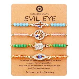 4/12 Pcs Evil Eye Bracelets Fatima Hand Cross Love Heart Infinity Bracelet Lucky Anklet for Women Girls Link Bracelets Adjustable (4Pcs-Style 4)