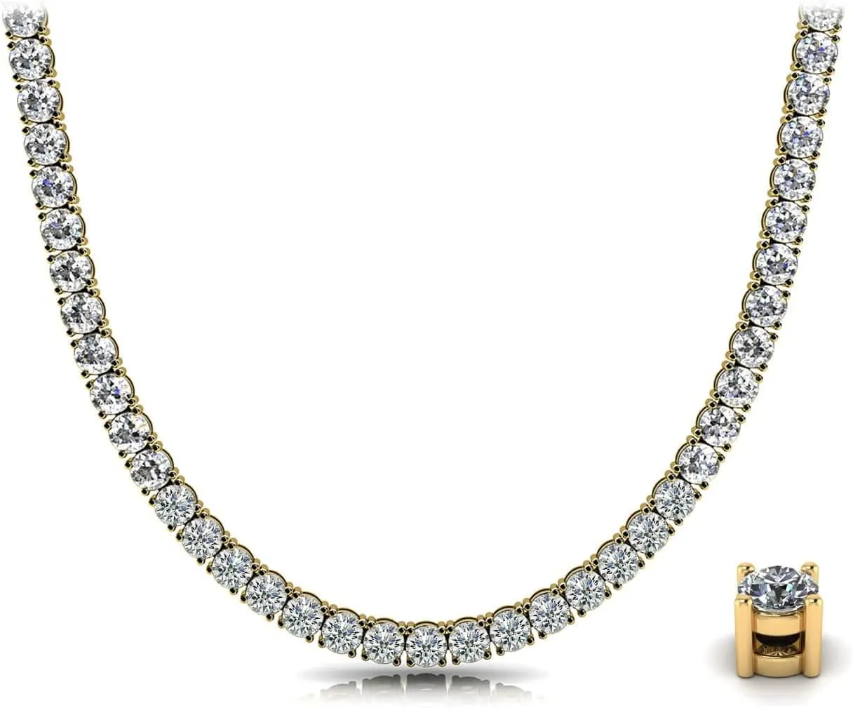 44.50 Ct. Avariah 14k Solid Yellow Gold Natural Round Brilliant Shape 4 Prong Riviera Diamond Necklace 18" (F-G Color, VS2-SI1 Clarity)