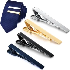 4Pcs Men Tie Clip Copper Fashionable Elegant Slick Finish 4 Colors Male Tie Neck Clamp Set with Gift Box and Clean Cloth for Wedding and Party Use