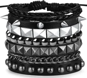 4Pcs Studded Bracelet for Men Women Spike Punk Bracelets Cuff Bracelet Grunge Bracelet Adjustable Emo Punk Rock Leather Goth Punk Accessories