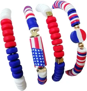 4th Of July Bracelets Set Heishi Surfer Bracelets For Women Men Boho Beaded Bracelet Friendship Polymer Clay Rainbow Bracelet Stackable Bracelet