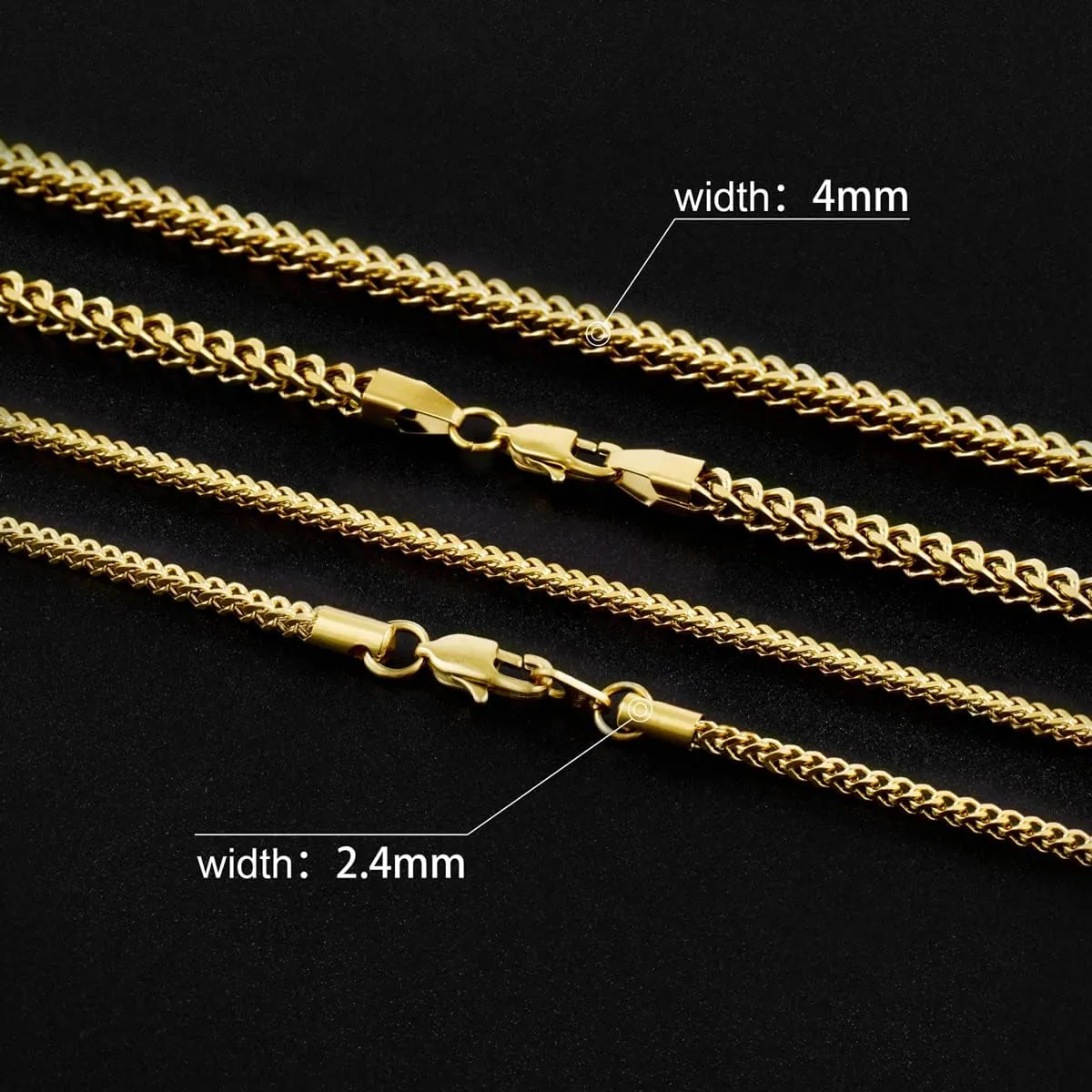 5 Times Real 14k/ White Gold Plated Franco Link Chain 2.5mm/4mm Stainless Steel Bracelet and Necklace for Men Women