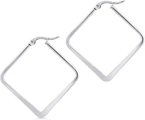 555Jewelry Stainless Steel Geometric Large Square Hoop Statement Earrings for Women