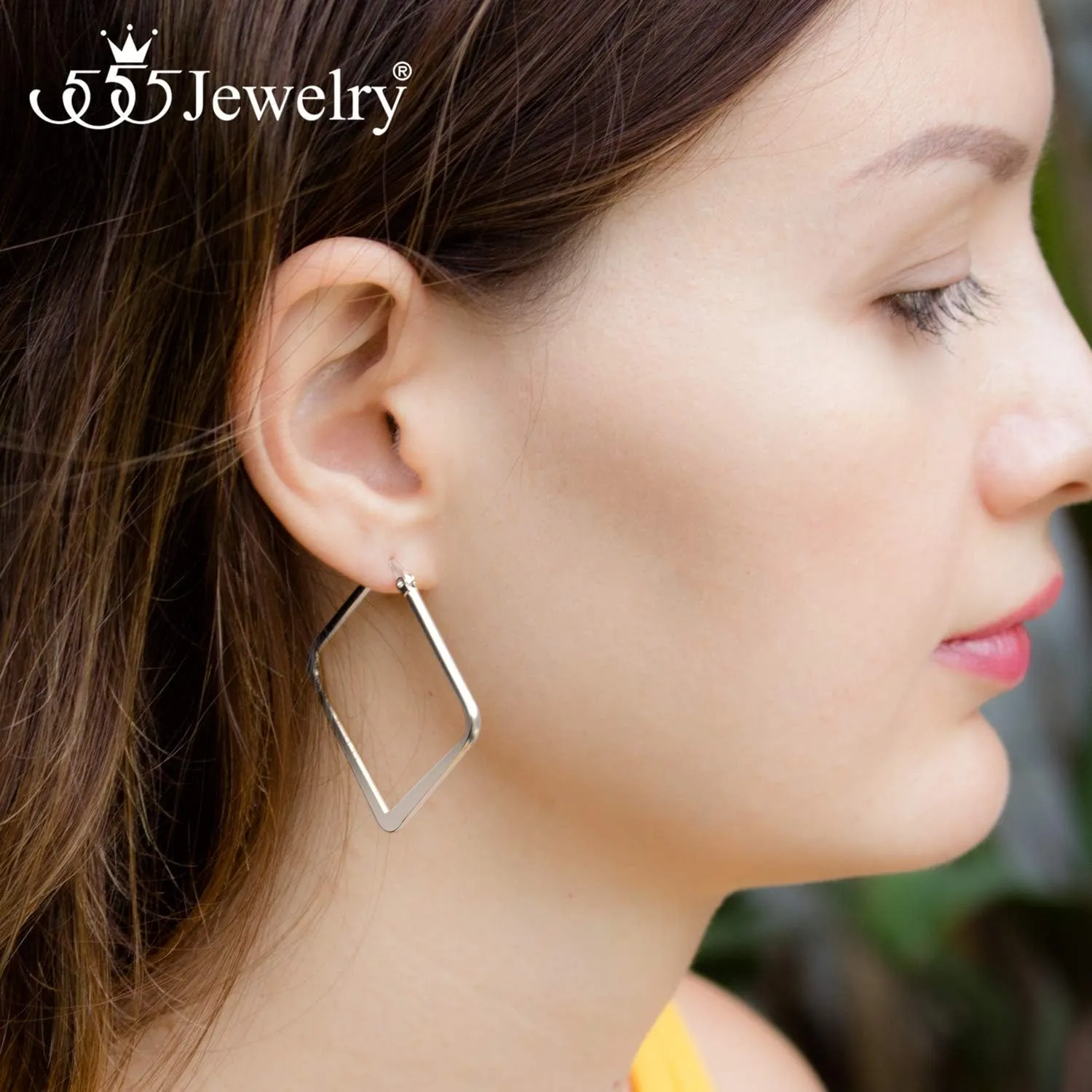 555Jewelry Stainless Steel Geometric Large Square Hoop Statement Earrings for Women