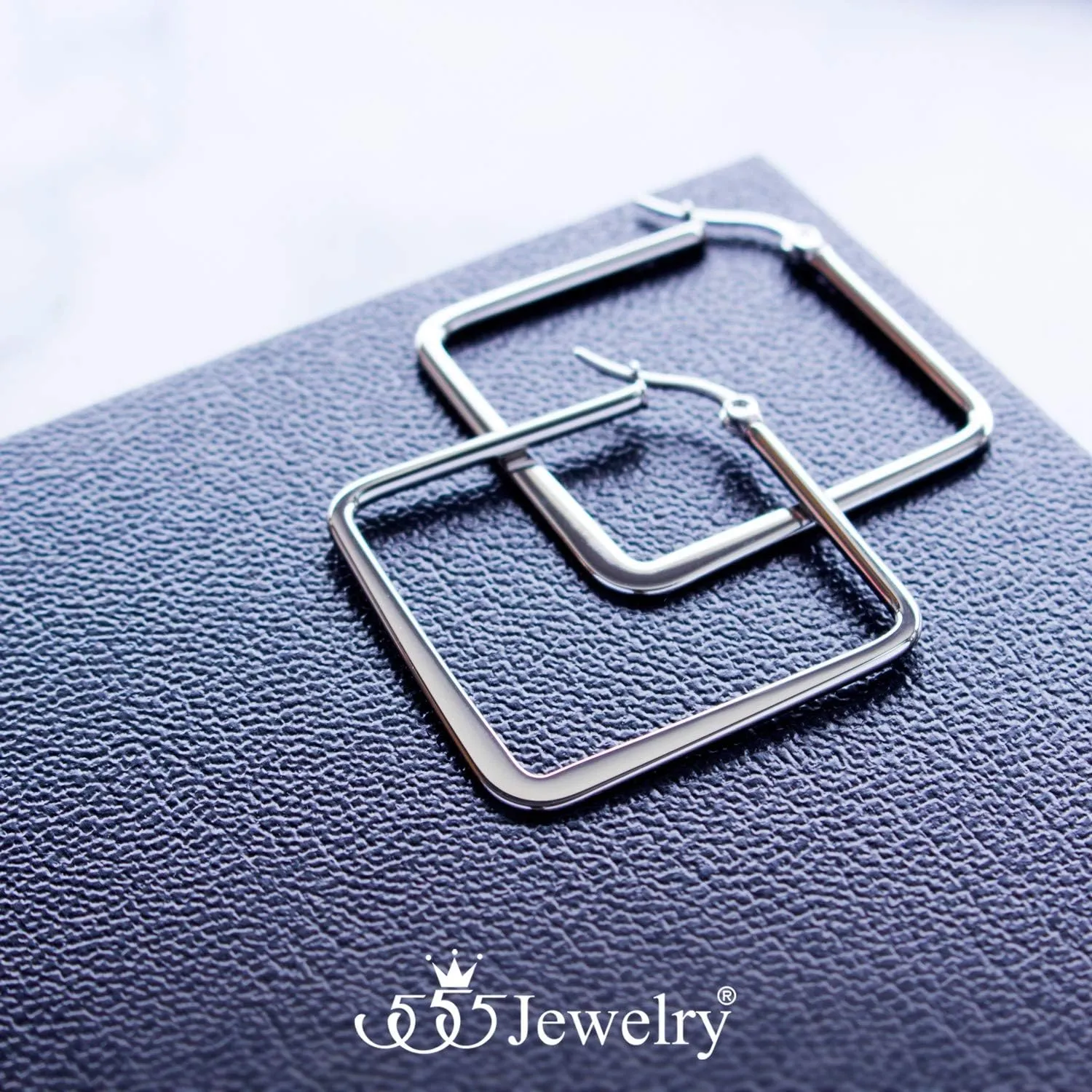 555Jewelry Stainless Steel Geometric Large Square Hoop Statement Earrings for Women