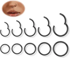 5Pairs 18G 316L Stainless Steel Hinged Segment Clicker Nose Ring Hoop for Women Men Seamless Daith Helix Cartilage Tragus Earring Hoop 7/8/9/10/12mm