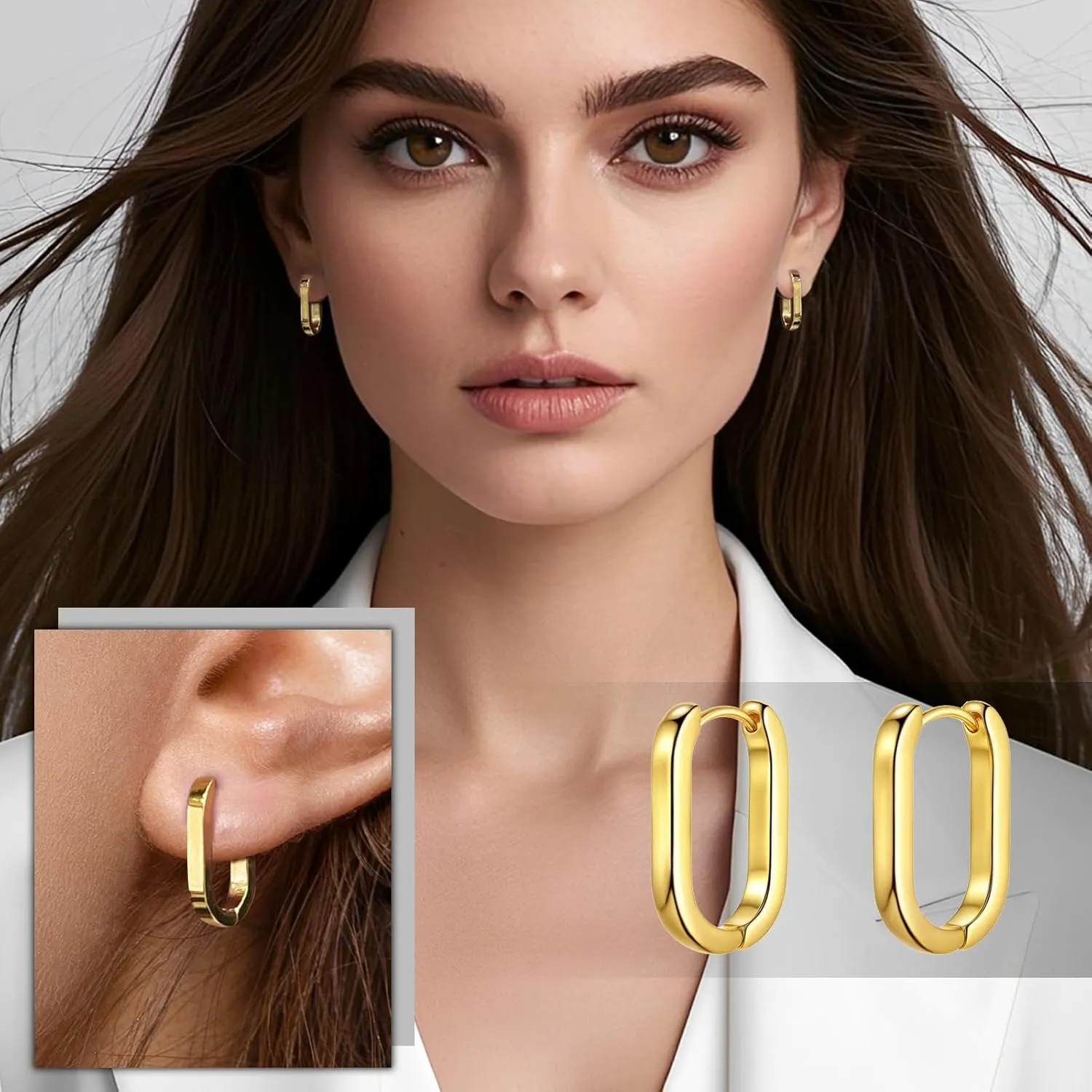 6 Pairs Chunky Hoop Earrings Set for Women 14K Gold Plated Hypoallergenic Hoops Open Twist Huggie Earrings Lightweight Thick Hoops for Everyday (Christmas/Valentines/Mothers Day Jewelry)