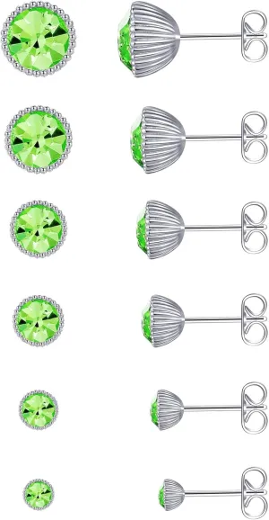 6 Pairs Rhinestone Stud Earrings Set,Hypoallergenic Earrings for Women Trendy Birthstone Jewelry Gifts